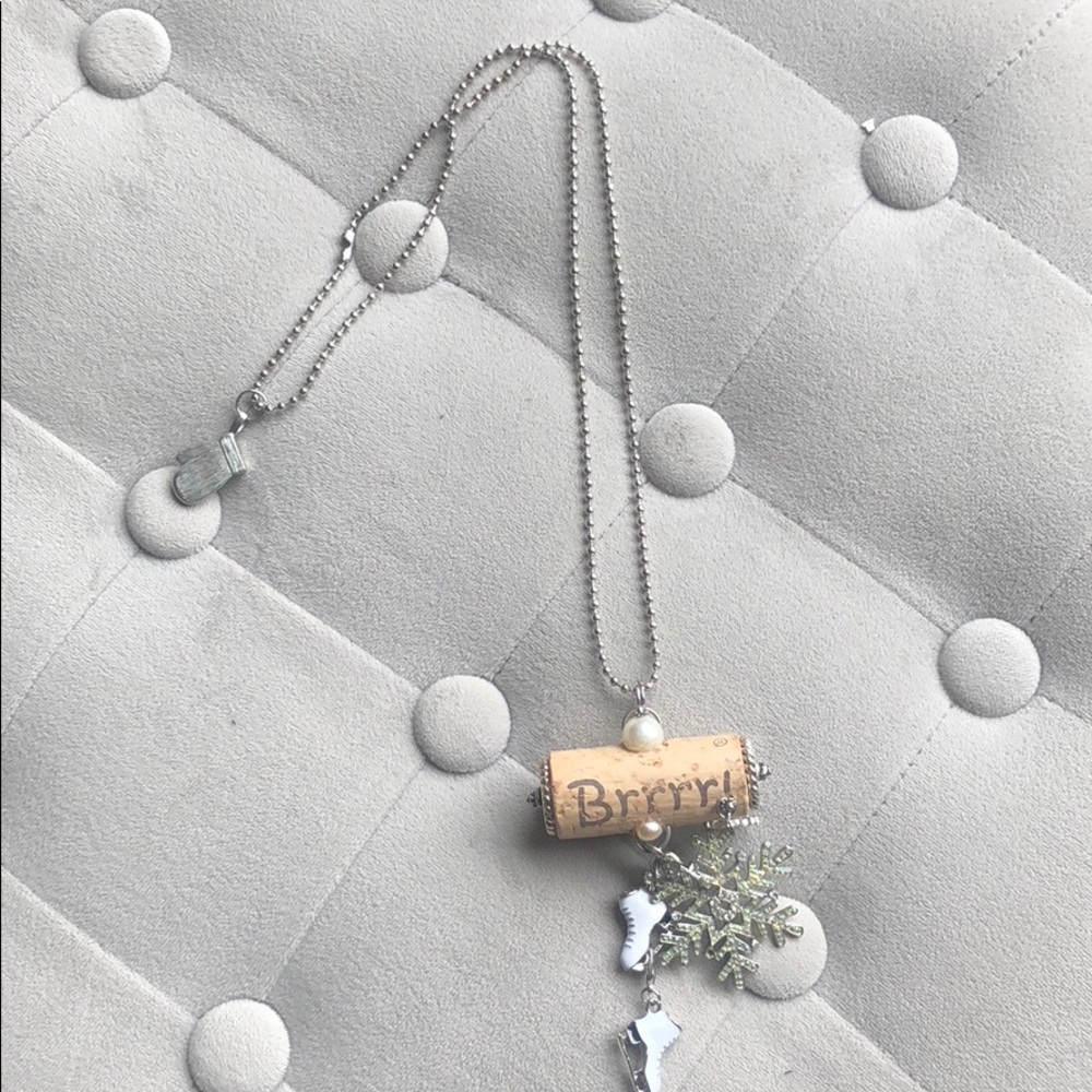 Wine cork ice skate necklace